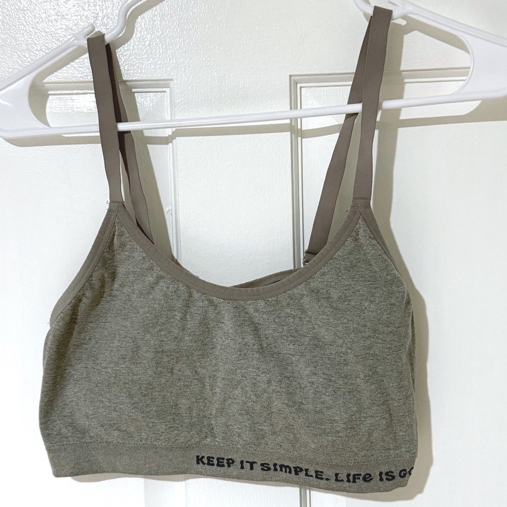 Life is Good Womens Gray Seamless Bralette Adjustable Strap Keep It Simple L